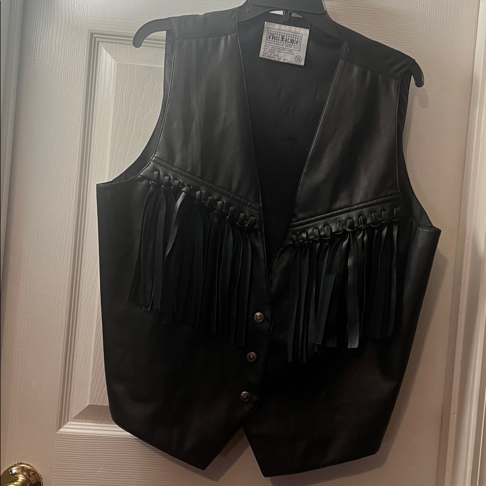 Black Leather Fringe Vest
